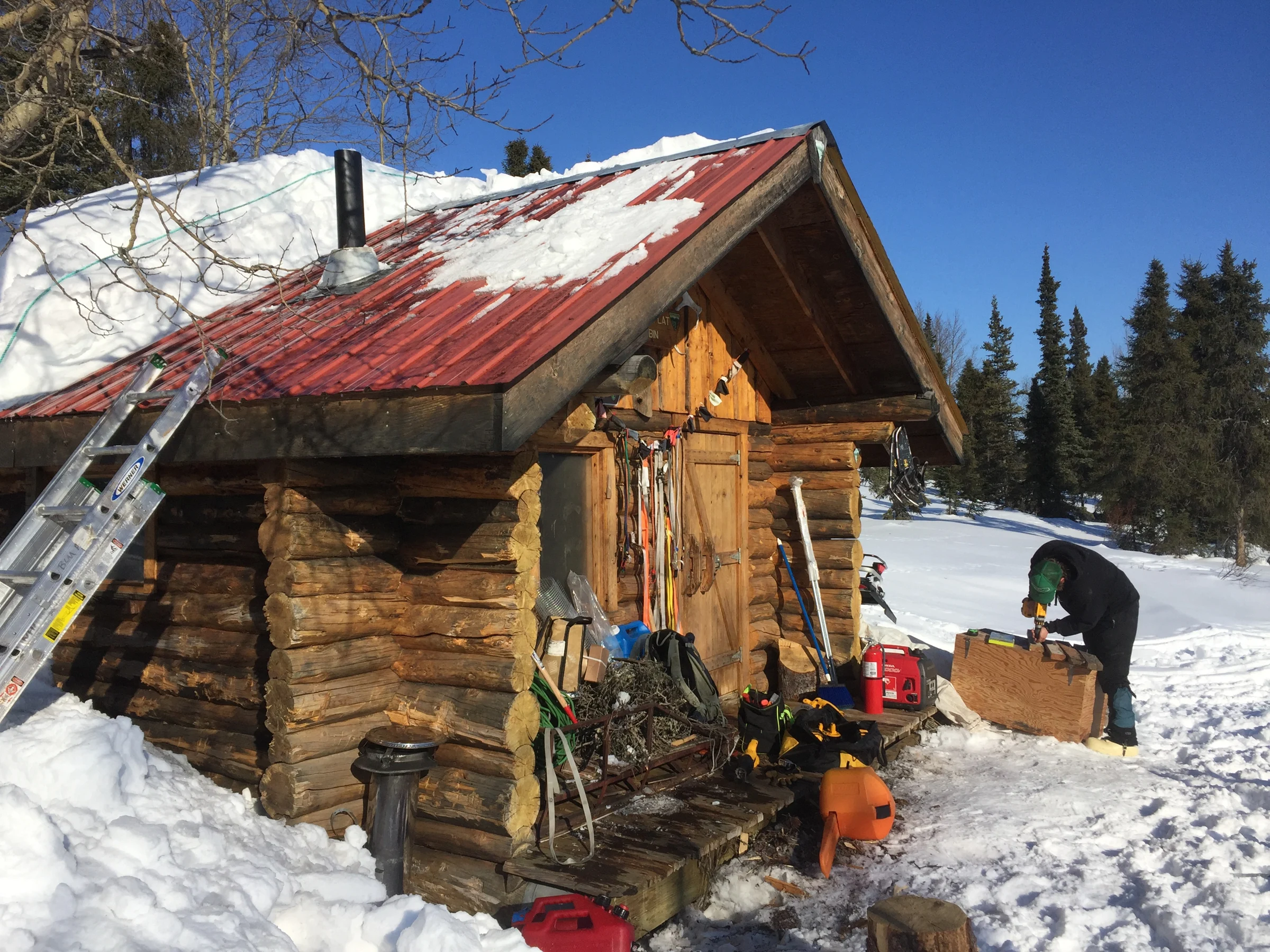 BLM staff making repairs at Tripod Flats cabin